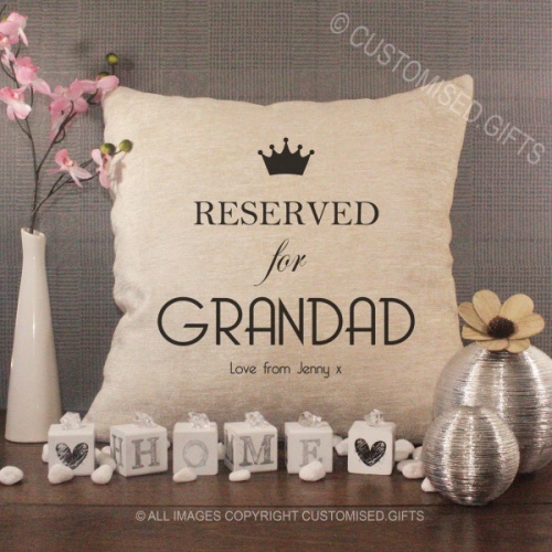 Personalised Cream Chenille Cushion - Reserved for Grandad